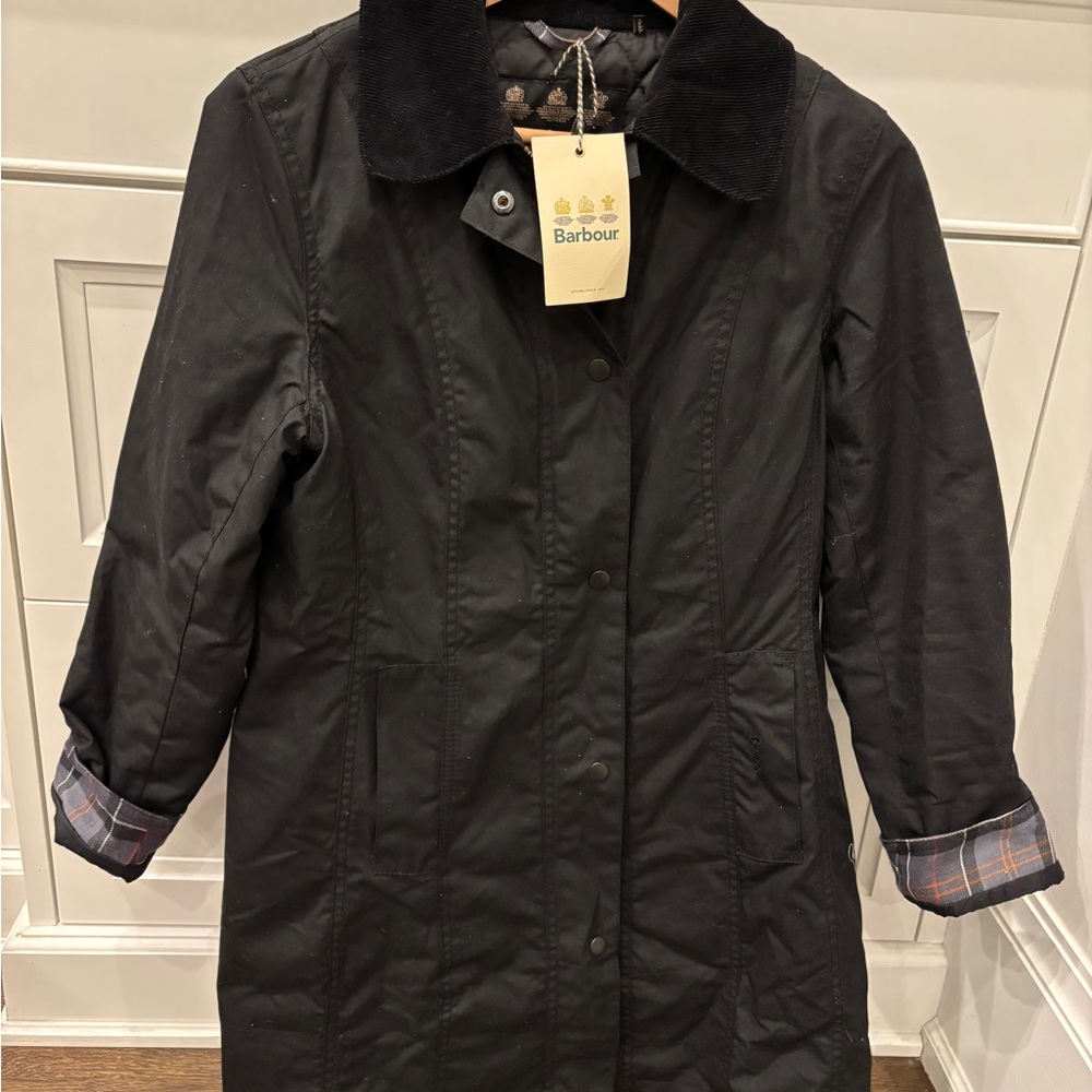 New Barbour Black Belsay Wax Lined Jacket 10UK/6US- over $300 purchased new